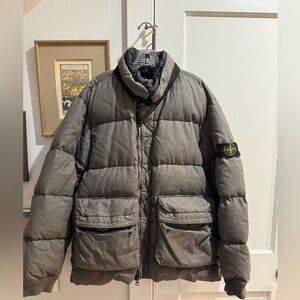 Stone Island Down Jacket XL – Lino Resinato Puffer Coat with Removable Hood